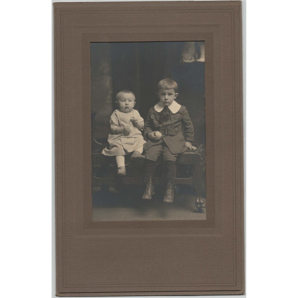 Antique Cabinet Card Two Children Studio Portrait Victorian Edwardian Photo VG - Picture 1 of 1